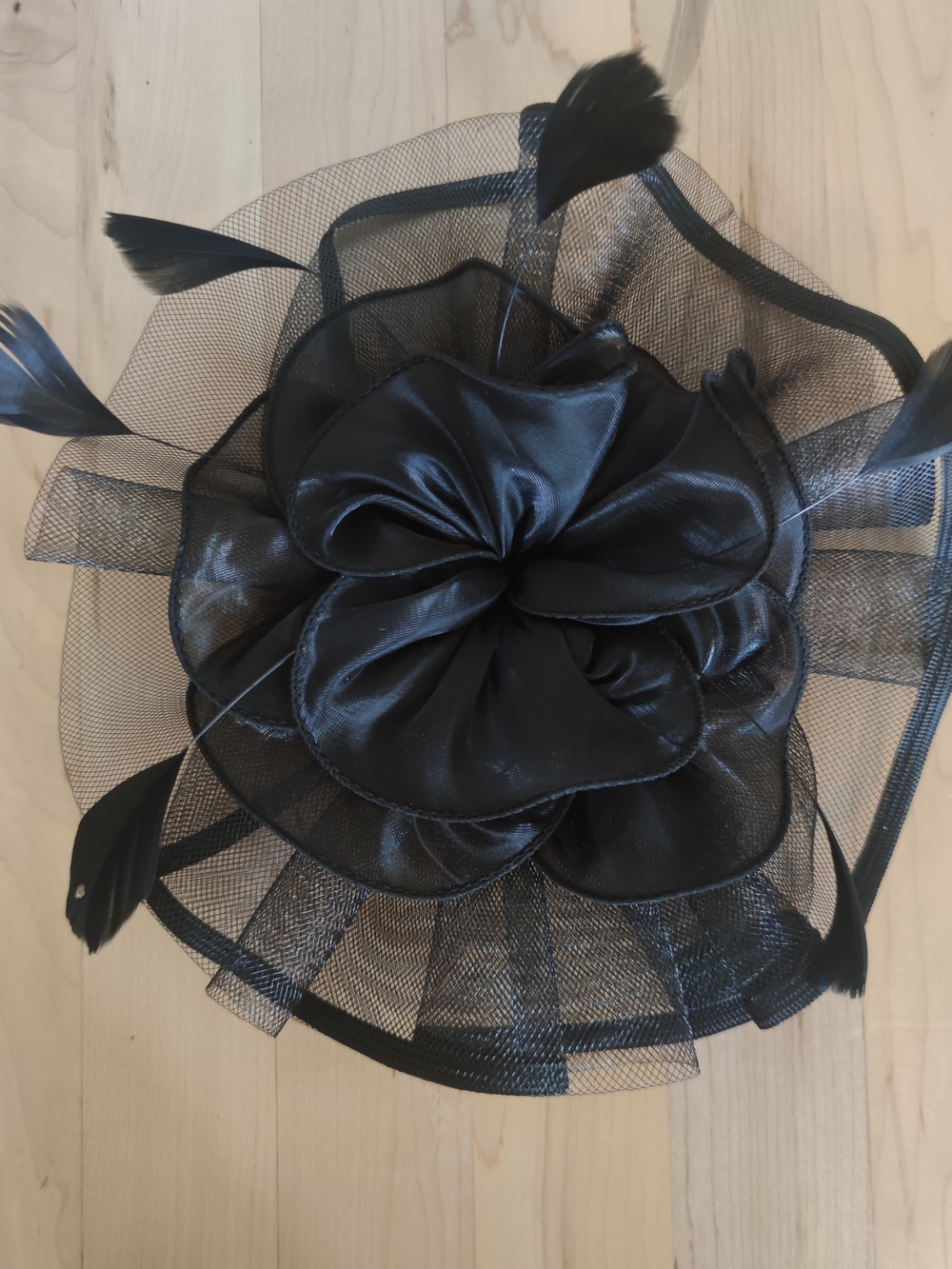 Black Satin & Mesh Floral Fascinator Hat